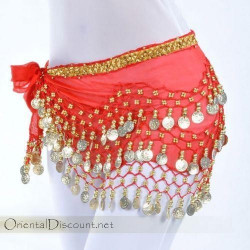Ceinture de danse orientale à liseret doré rouge