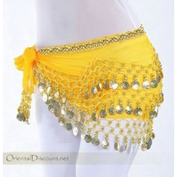 Ceinture de danse orientale à liseret doré jaune
