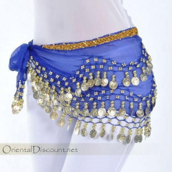Ceinture de danse orientale à liseret doré bleu nuit