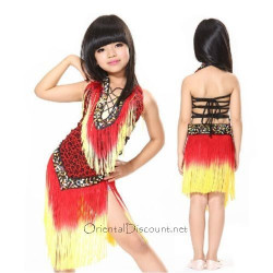 Robe latine enfant imprimé léopard rouge ton feu
