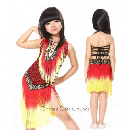 Robe latine enfant imprimé léopard rouge ton feu
