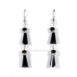 Boucles d'oreilles fantaisie quille noire et strass