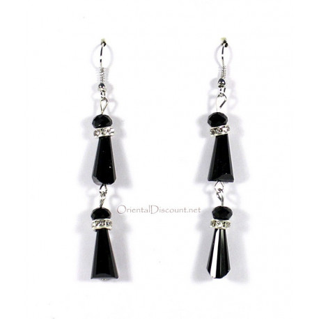 Boucles d'oreilles fantaisie quille noire et strass