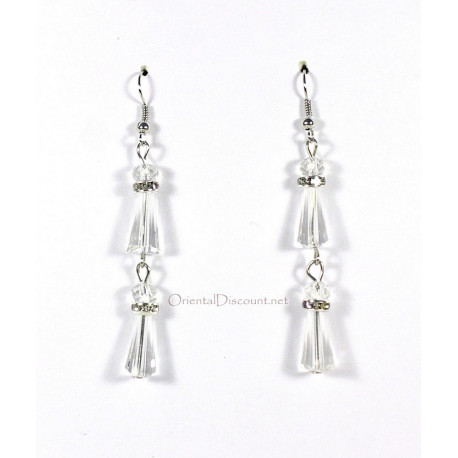Boucles d'oreilles fantaisie quille translucide et strass