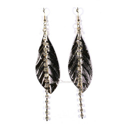 Boucles d'oreilles fantaisie feuille et strass or