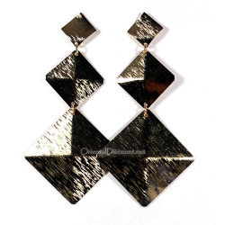 Boucles d'oreilles fantaisie carrés or en enfilade