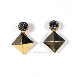 Boucles d'oreilles pendantes à clous carré strass or