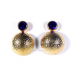 Boucles d'oreilles pendantes à clous dôme or et bleu