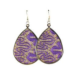 Boucles d'oreilles fantaisie goutte de fils violets et paillettes or