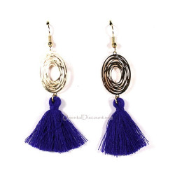 Boucles d'oreilles fantaisie pompon bleu roy