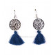 Boucles d'oreilles fantaisie pompon indigo