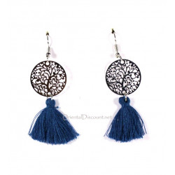 Boucles d'oreilles fantaisie pompon indigo