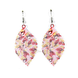 Boucles d'oreilles fantaisie Feuille rose clair
