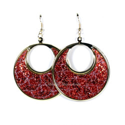 Boucles d'oreilles fantaisie pas cher demi lune paillettes rouge
