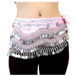 Ceinture de danse orientale en velours à sequins argentés rose pâle