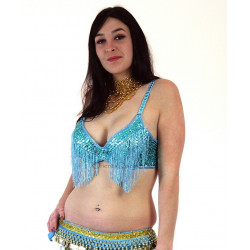 Soutien gorge de danse orientale perlé turquoise