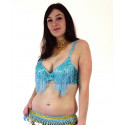 Soutien gorge de danse orientale perlé turquoise