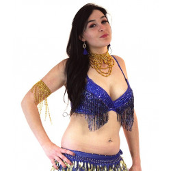 Soutien gorge de danse orientale perlé bleu roy