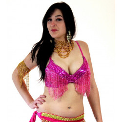 Soutien gorge de danse orientale perlé fuschia