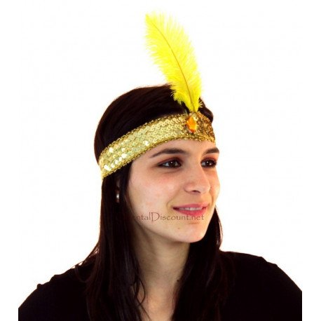 Bandeau charleston paillette et plume couleur or