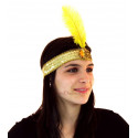 Bandeau charleston paillettes et plume couleur or