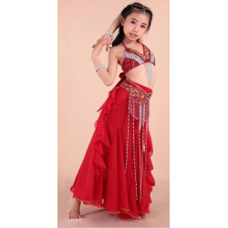Costume de danse orientale enfant rouge et argent