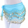 Ceinture de danse orientale turquoise à sequins dorés