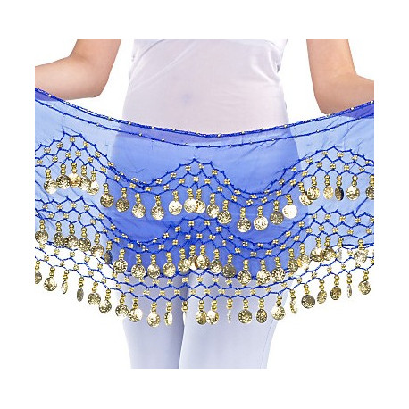 Ceinture de danse orientale bleu roy à sequins dorés