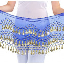 Ceinture de danse orientale bleu roy à sequins dorés
