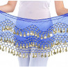 Ceinture de danse orientale bleu roy à sequins dorés