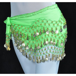 Ceinture de danse orientale vert clair à sequins dorés