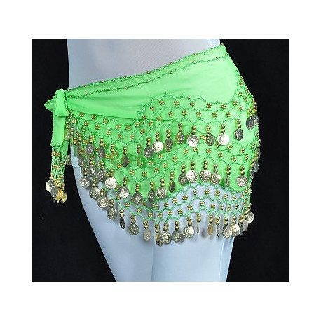 Ceinture de danse orientale vert clair à sequins dorés
