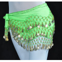 Ceinture de danse orientale vert clair à sequins dorés