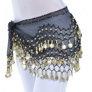 Ceinture de danse orientale violet à sequins dorés et pastilles