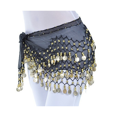 Ceinture de danse orientale noir a sequins dores