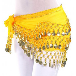 Ceinture de danse orientale jaune à sequins dorés