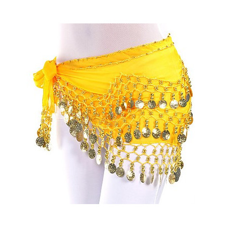 Ceinture de danse orientale jaune à sequins dorés