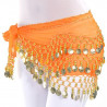 Ceinture de danse orientale orange à sequins dorés