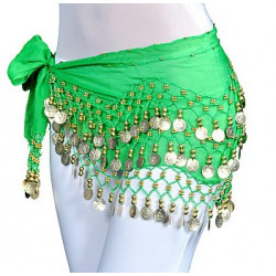 Ceinture de danse orientale vert foncé à sequins dorés