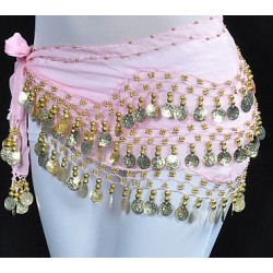 Ceinture de danse orientale rose a sequins dorés