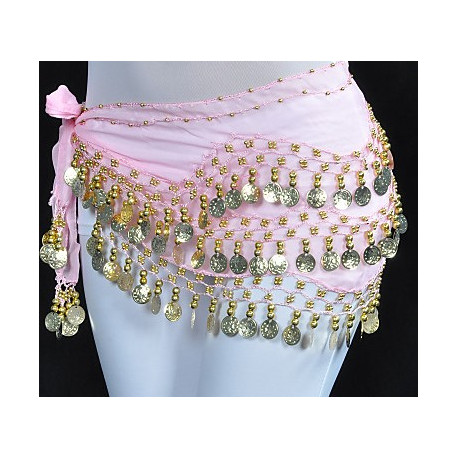 Ceinture de danse orientale rose a sequins dorés