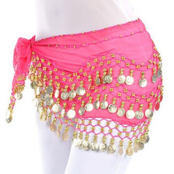 Ceinture de danse orientale fuschia à sequins dorés