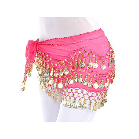 Ceinture de danse orientale fuschia à sequins dorés