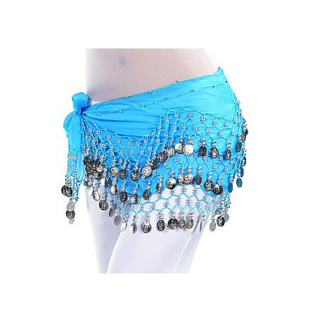 Ceinture de danse orientale turquoise à sequins argent
