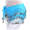 Ceinture de danse orientale turquoise à sequins argent