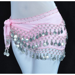 Ceinture de danse orientale rose clair à sequins argent