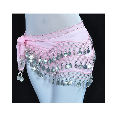 Ceinture de danse orientale rose clair à sequins argent
