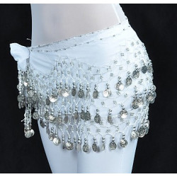 Ceinture de danse orientale blanc à sequins argent pas cher