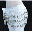 Ceinture de danse orientale blanc à sequins argent
