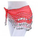 Ceinture de danse orientale rouge à sequins argent